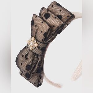 Abel & Lula headband beige black bow tulle polka dots pearls rhinestones Spain